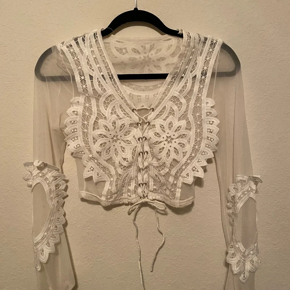 Vintage Lace and MeshTie up Top/Over-jacket Size Small. Boho and Feminine, EUC - Picture 1 of 16